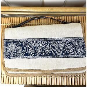 Clutch/Summer Handbag-Bamboo Handle Lgt.Tan/Navy B.